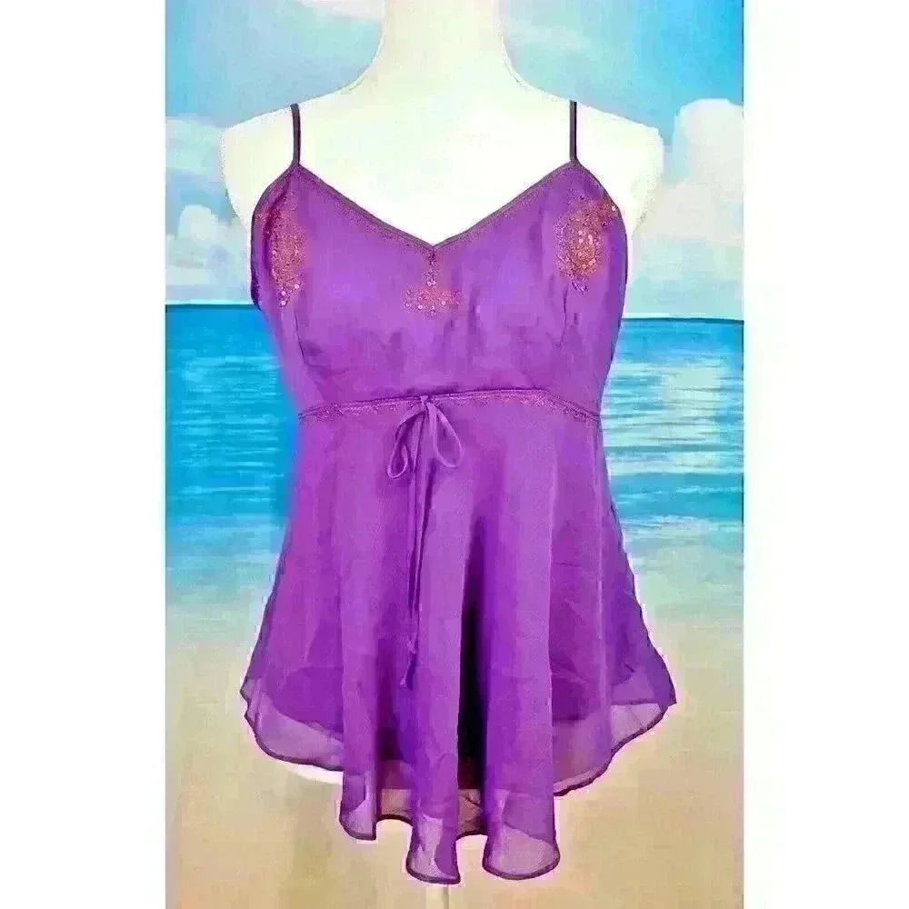 MIXIT Womans PURPLE Lined Camisole Top Side Zip LIGHTWEIGHT Shirt size Lg